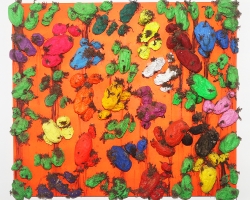 Fluo Orange Vert Printemps  Pommes De Terre Peintes Auge Bois Clou 2009 82X95X13 Cm
